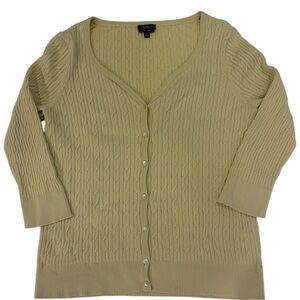 Talbots Spring Green Cable Knit Y2K Cable Knit Cardigan Medium Preppy Twee